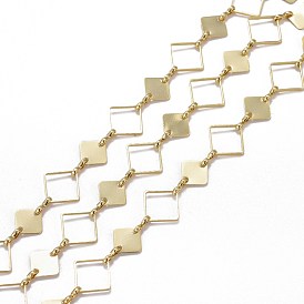 Handmade Brass Rhombus Link Chains, with Spool, Long-lasting Plated, Unwelded