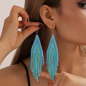 Серьги-кисточки из стеклянного бисера ручной работы, С 304 результатами из нержавеющей стали, стрелка шаблон, платина