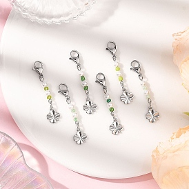 6 шт. 6 Цвета клевера латунные подвесные украшения, с бусинами из ракушек и стеклянными бусинами, 304 нержавеющая сталь застежка когтя омара