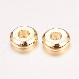 Real 18K Gold Plated Brass Spacer Beads, Nickel Free, Flat Round