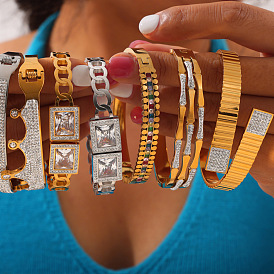 304 шарнирные браслеты из нержавеющей стали с фианитами для женщин