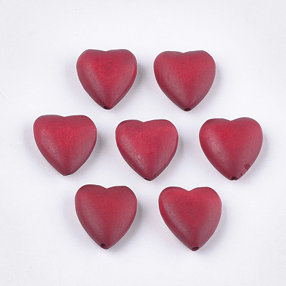 Painted Natural Wood Beads, Heart