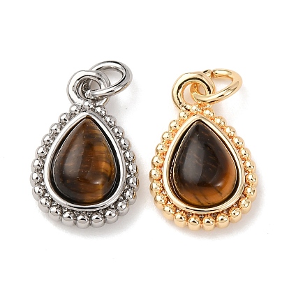 Природных тигровый глаз подвески, с соединительным кольцом и стойкой, покрытая латунью фурнитура, долговечный, очарование слезы