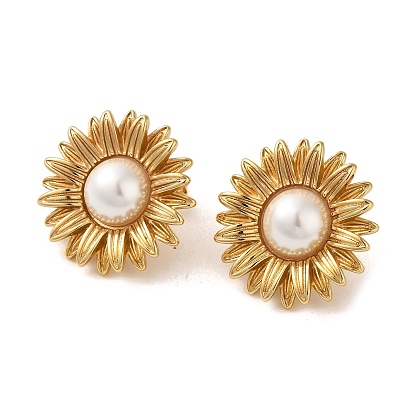Fleurs 304 boucles d'oreille en acier inoxydable, Boucles d'oreilles en plastique imitation perle pour femme
