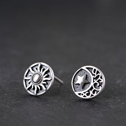 Alloy & 201 Stainless Steel Stud Earrings, Sun & Star & Moon