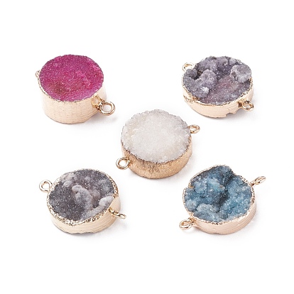 Plated Natural Druzy Agate Links Connectors, with Light Gold Plated Brass Findings
