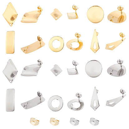 28Pcs 14 Style 304 Stainless Steel Stud Earring Findings