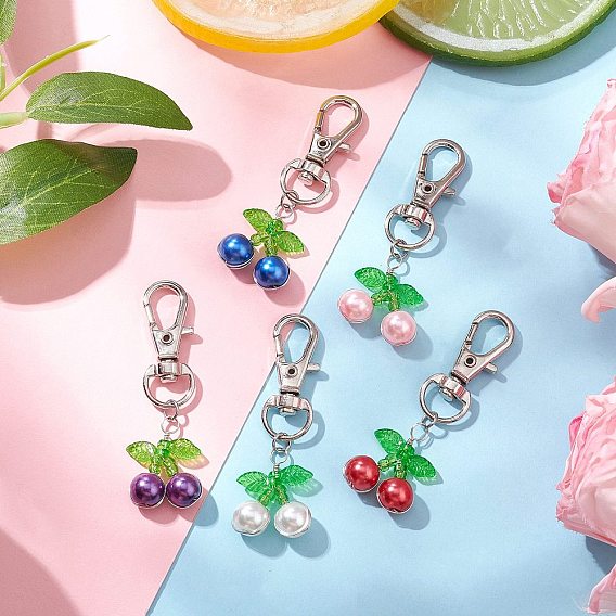 Подвесные украшения из вишневой медной проволоки, стеклянные жемчужины, Поворотные застежки из сплава, подвески для украшений сумок