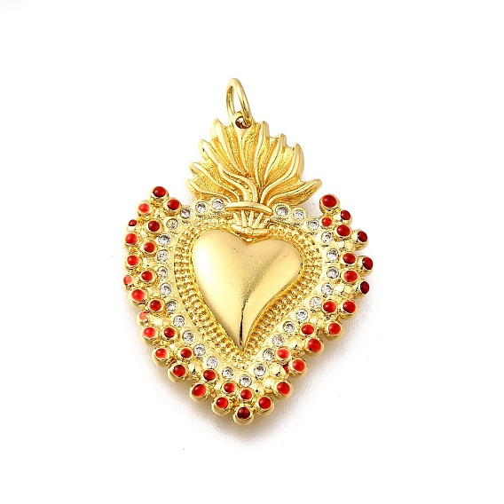 Латунные микропаве прозрачные подвески с фианитом, без кадмия, без никеля и без свинца, сердце прелести, с эмалью