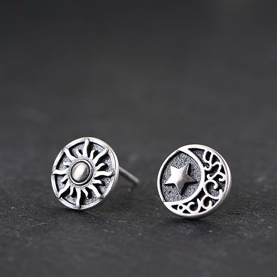 Boucles d'oreilles à clous en alliage et en acier inoxydable, soleil & étoile & lune