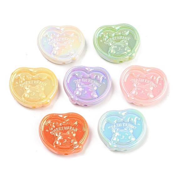 Opaque Acrylic Beads, AB Color Plated, Heart with Bear