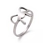 201 Stainless Steel Bowknot Finger Ring, Hollow Wide Ring for Women