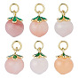6Pcs Natural Agate Peach Charms, with Golden Tone Brass Green Enamel Findings, Pale Violet Red