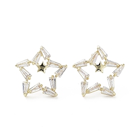Star Cubic Zirconia Stud Earrings, Brass Earrings, Long-Lasting Plated