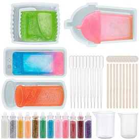 Olycraft DIY Quicksand Silicone Molds Kits, Shaker Molds, Include Birch Wooden Craft Ice Cream Sticks and Plastic Transfer Pipettes, Latex Finger Cots, Plastic Measuring Cup, Nail Art Glitter Sequins