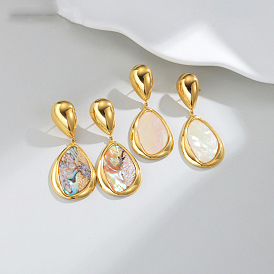 Серьги-гвоздики в форме капли 304 из натуральной нержавеющей стали с подвесками из ракушек, золотые