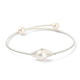 Natural Pearl Beaded Cuff Bangle, Steel Spring Wire Bangle