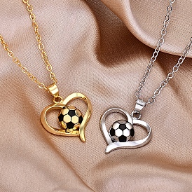 Brass Enamel Heart with Football Pendant Necklace