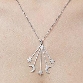 201 Stainless Steel Moon with Star Pendant Necklace