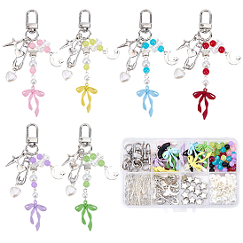 Наборы для изготовления ключей своими руками, включают поворотные застежки из сплава, Подвески в виде бантиков из сплава, окрашенные аэрозольной краской., круглые акриловые и стеклянные бусины, Сплавочные подвески тибетского стиля