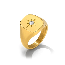 Cubic Zirconia Star Finger Ring, Stainless Steel Signet Rings