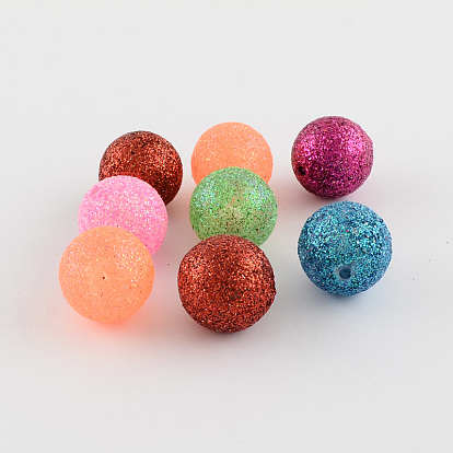 Chunky Gumball Bubblegum Acrylic Glitter Powder Round Beads, 19.5x20mm, Hole: 2mm, about 100pcs/500g