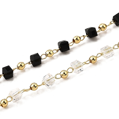 Латунные цепные цепи, с шариками из стеклянного куба, стойки покрытие, без кадмия и без свинца, долговечный, пайки, реальный 18 k позолоченный, пайки, с катушкой