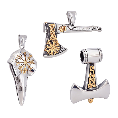 3Pcs 3 Style 304 Stainless Steel Pendants, Ion Plating(IP), Mixed Shape