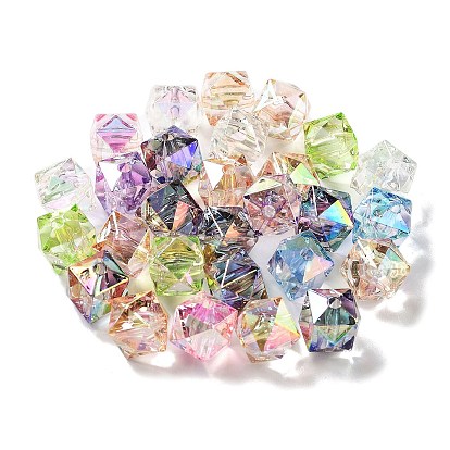 UV Plating Transparent Acrylic Beads, Iridescent, Cube
