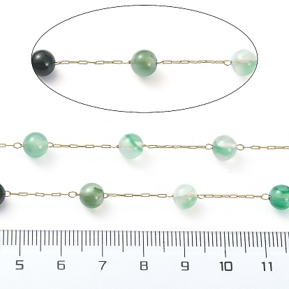 Ion Plating(IP) 304 Stainless Steel with Dyed & Heated Natural Agate Chains, Soldered, Round