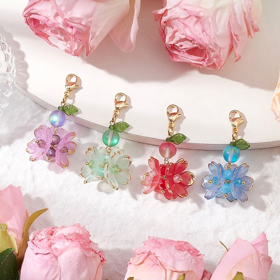 Подвесные украшения из искусственного лунного камня и стекла, с 304 из нержавеющей стали Lobster Claw застежками