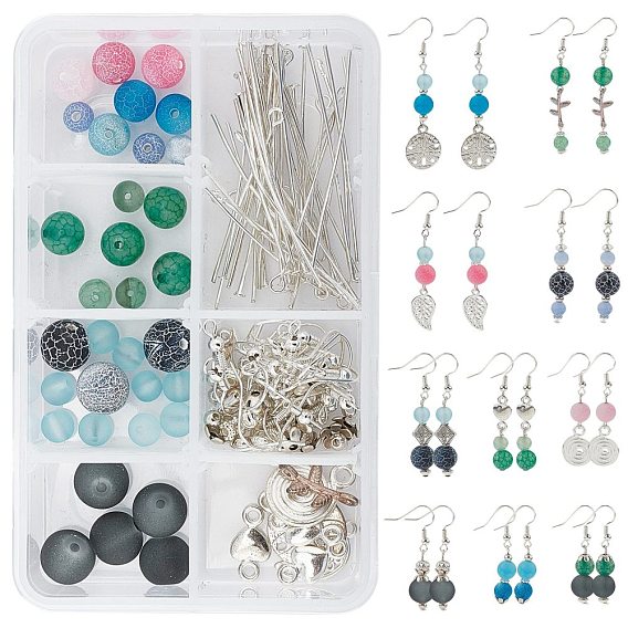 SUNNYCLUE DIY Dangle Earring Making Kits, Including Natural Crackle Agate Beads, Glass Beads, Alloy Beads & Bead Caps & Pendants, Brass Earrings Findings, Iron Eye Pin