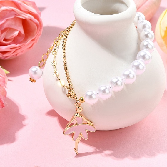 Браслеты из искусственного жемчуга из АБС-пластика, Браслеты из бумажной цепочки и кабеля для женщин, с шармом из сплава эмали, балерина