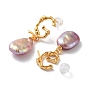 Oval Rectangle Natural Pearl Stud Earrings for Women, Letter G Sterling Silver Dangle Earrings