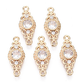 Brass Micro Pave Cubic Zirconia Links Connectors, Horse Eye, Long-Lasting Plated, Light Gold