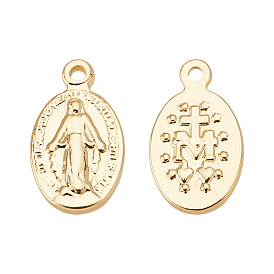 BENECREAT 20Pcs Brass Charms, Long-Lasting Plated, Miraculous Medal, Oval with Virgin Mary