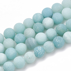 Natural Amazonite Beads Strands, Frosted, Grade A, Round