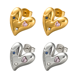2 пары 2 цвета серьги-гвоздики в форме сердца из нержавеющей стали, с кубического циркония