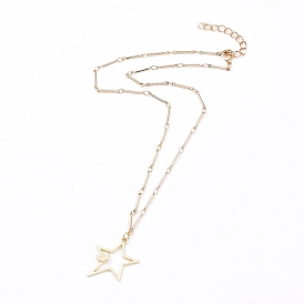 Pendant Necklaces, with Alloy Pendant, Brass Bar Link Chains and Lobster Claw Clasps, Star