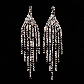 Sparkling Fringe Earrings with Alloy and Rhinestone Embellishments - Long Dangling Style