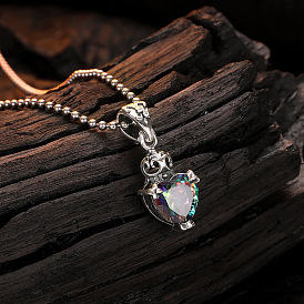 Sparkling Heart Crown Pendant Necklace with Unique Design and Zircon Stones