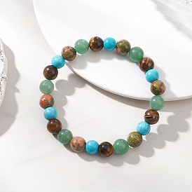 Браслеты из натуральных и синтетических драгоценных камней, эластичные браслеты для женщин, круглые