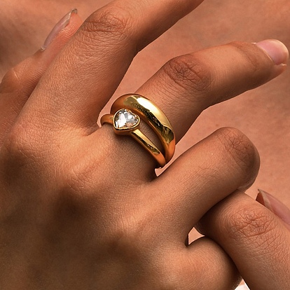 Кольцо-солитер из нержавеющей стали с микропаве из кубического циркония в форме сердца, двухслойные кольца для женщин