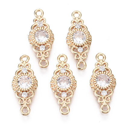Brass Micro Pave Cubic Zirconia Links Connectors, Horse Eye, Long-Lasting Plated, Light Gold