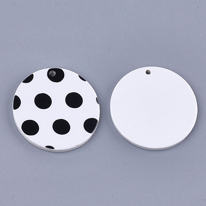 Cellulose Acetate(Resin) Pendants, Flat Round with Polka Dot