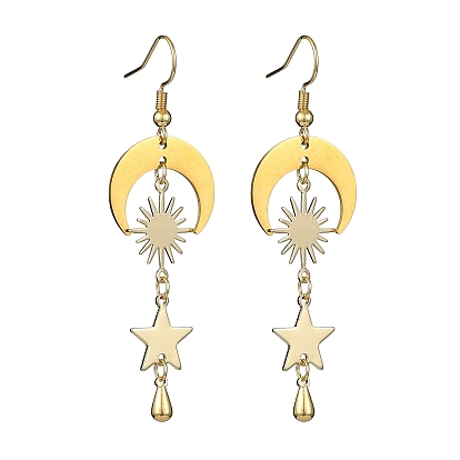 Brass Star & Moon & Sun Dangle Earrings for Women