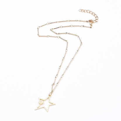 Pendant Necklaces, with Alloy Pendant, Brass Bar Link Chains and Lobster Claw Clasps, Star