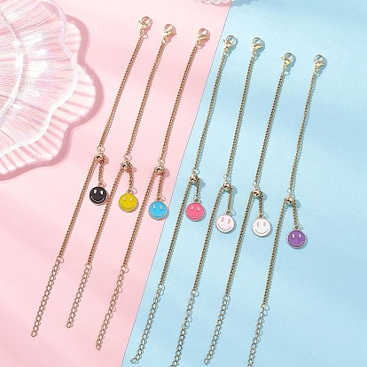 Регулируемые 304 браслеты-слайдеры из нержавеющей стали с якорной цепочкой, с эмалированным сплавом и подвесками в виде улыбающегося лица, золотые