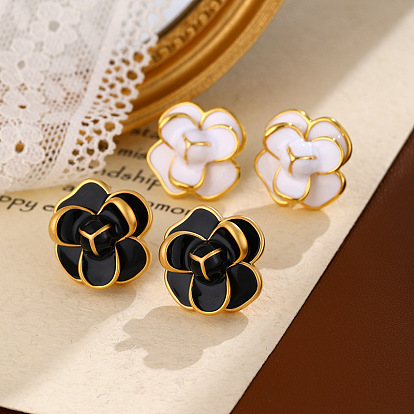 Золотые серьги-гвоздики с эмалью из латуни и цветком, с иглой из стерлингового серебра