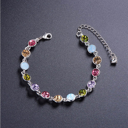 SHEGRACE Alloy Link Bracelets, with Rose Red Round Austrian Crystals